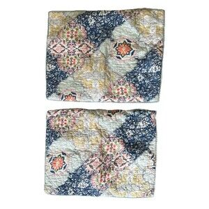 Pottery Barn 2 Patchwork Quilted Standard Pillow Shams French Country Prairie
